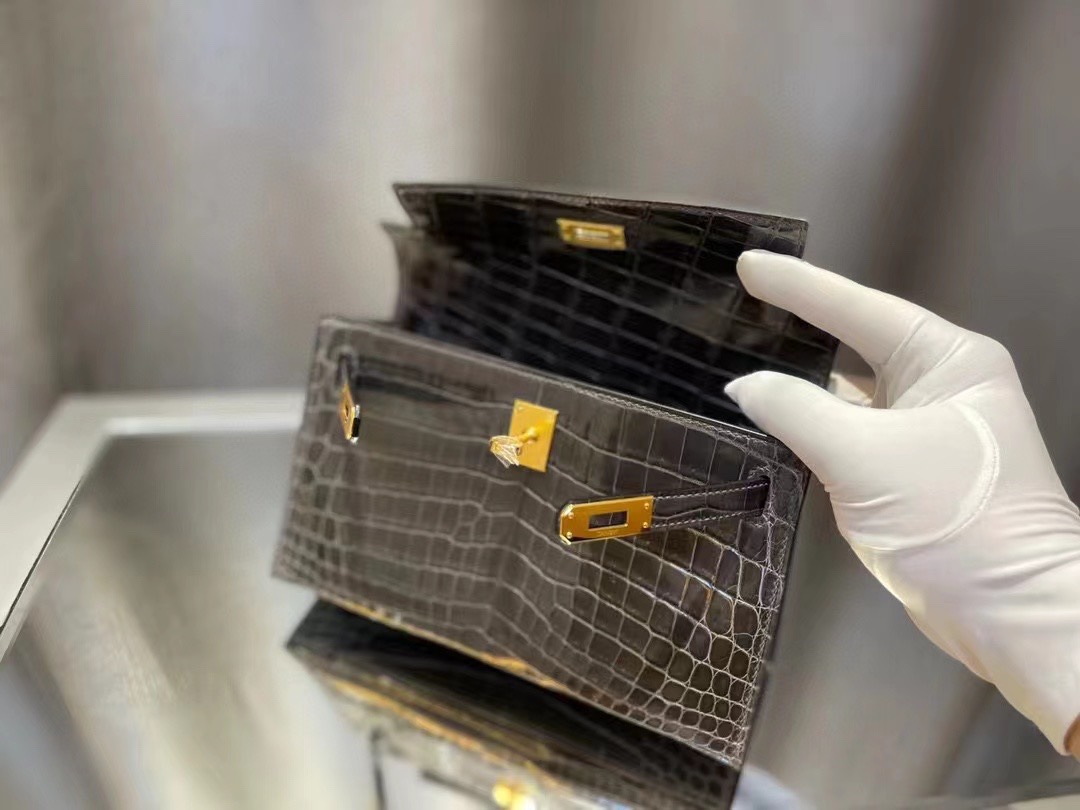 에르메스 켈리 포쉐트 블랙 금장 샤이니 악어가죽